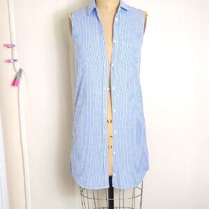 SO Blue and White Casual Button Down Shirt Dress X Small